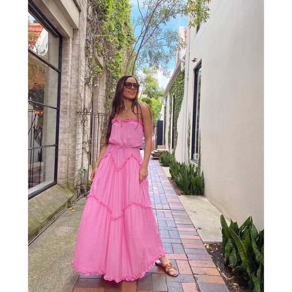 S/W/F Dresses & Skirts - S/W/F Dynamic MAXI DRESS Pink Wine Tasting Wedding Guest Brunch Size S NWT$389